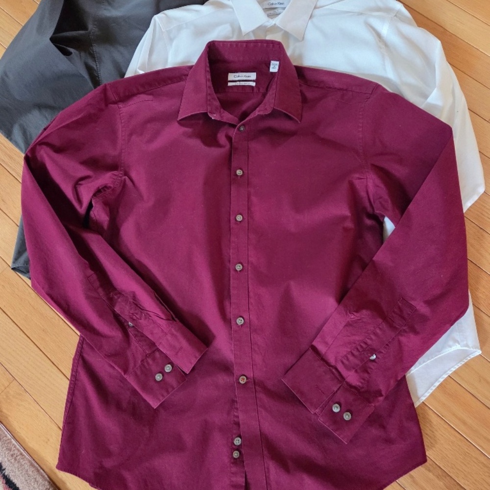 Mens Calvin Klein Slim Fit Maroon Dress Shirt 16 / 34 35